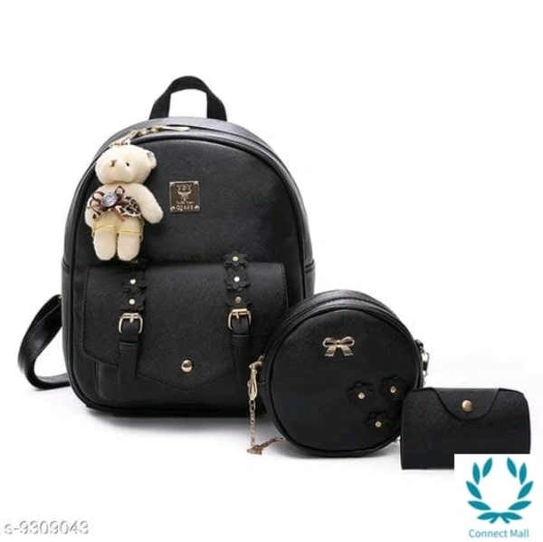  Leather Backpack Bag - Black